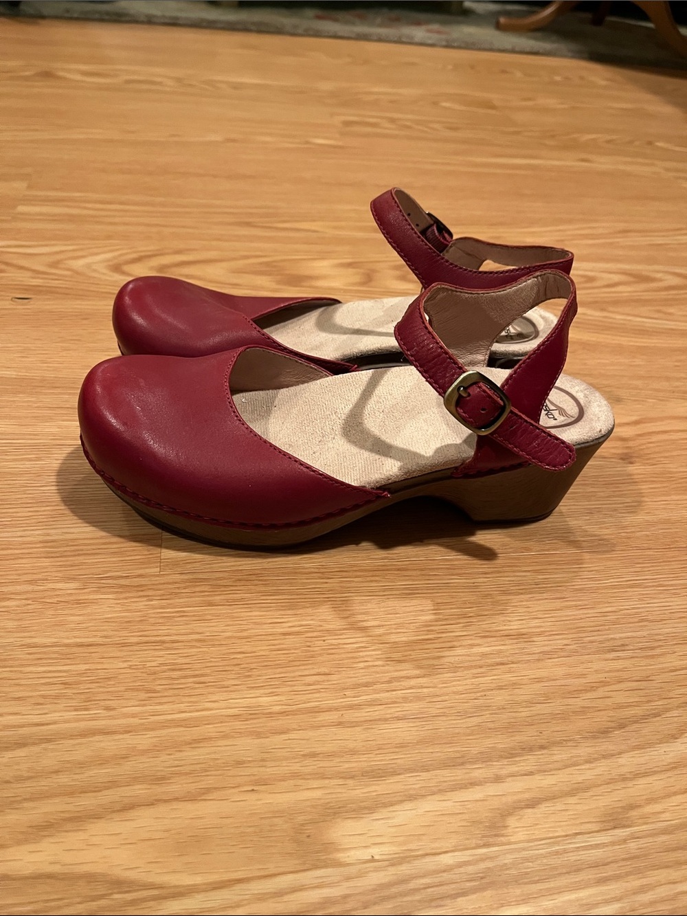 Dansko Red Leather Ankle-Strap Clogs